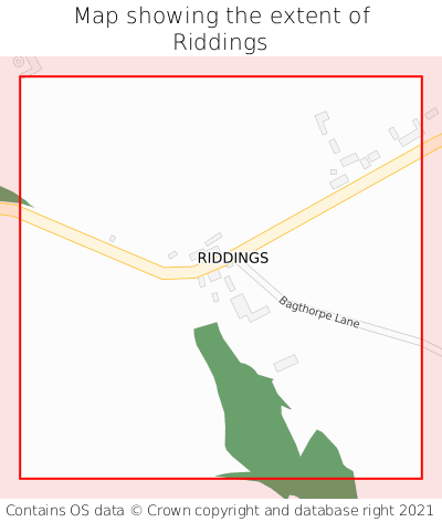 Map showing extent of Riddings as bounding box