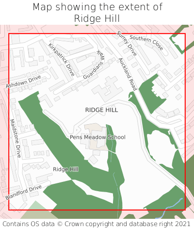 Map showing extent of Ridge Hill as bounding box