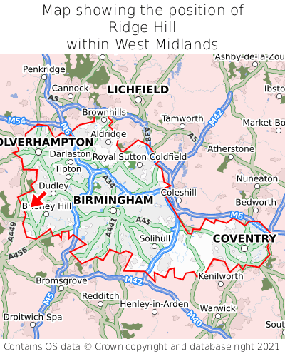 Map showing location of Ridge Hill within West Midlands
