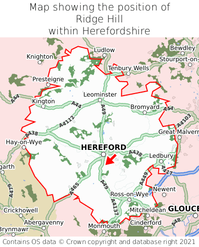 Map showing location of Ridge Hill within Herefordshire
