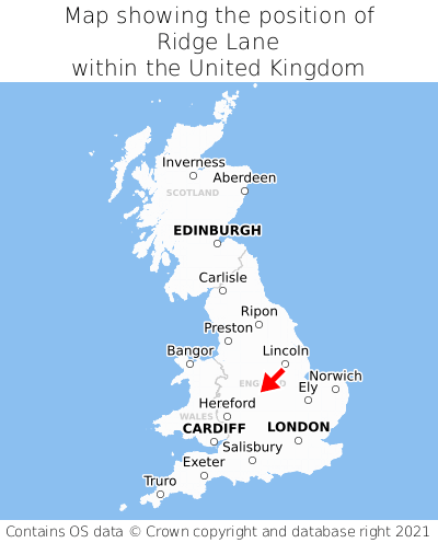 Map showing location of Ridge Lane within the UK