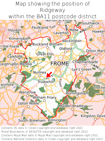 Map showing location of Ridgeway within BA11