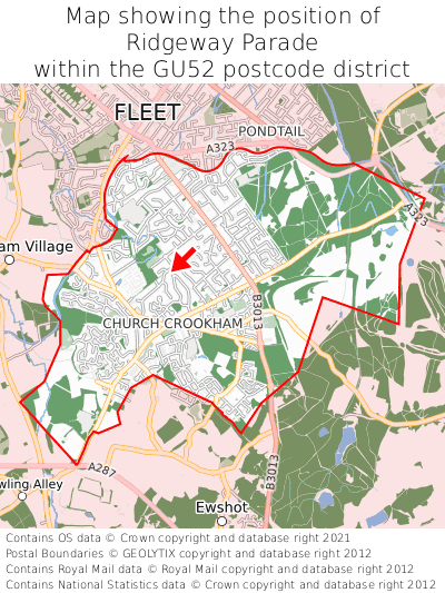 Map showing location of Ridgeway Parade within GU52