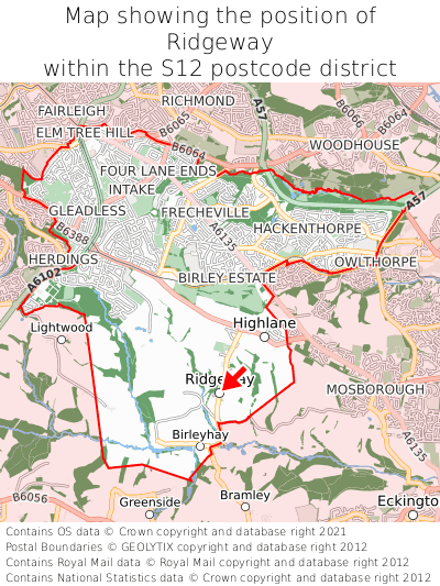 Map showing location of Ridgeway within S12