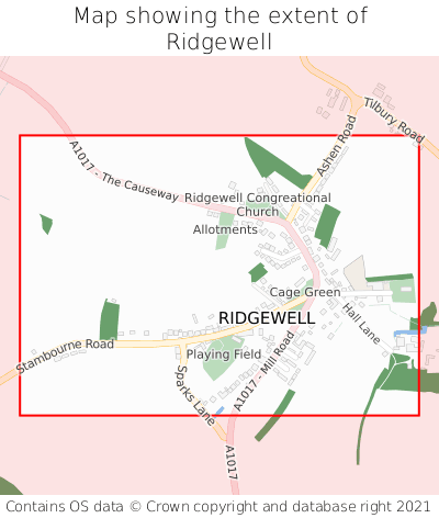 Map showing extent of Ridgewell as bounding box