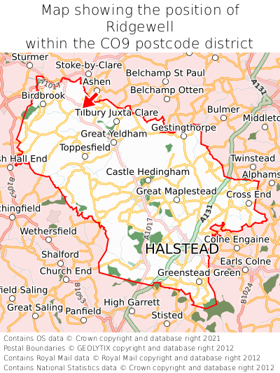 Map showing location of Ridgewell within CO9