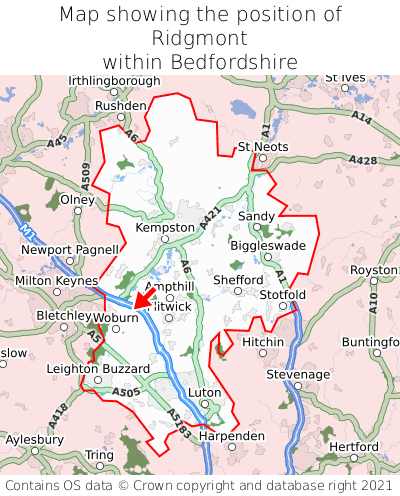 Map showing location of Ridgmont within Bedfordshire