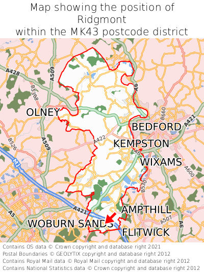 Map showing location of Ridgmont within MK43