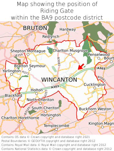 Map showing location of Riding Gate within BA9