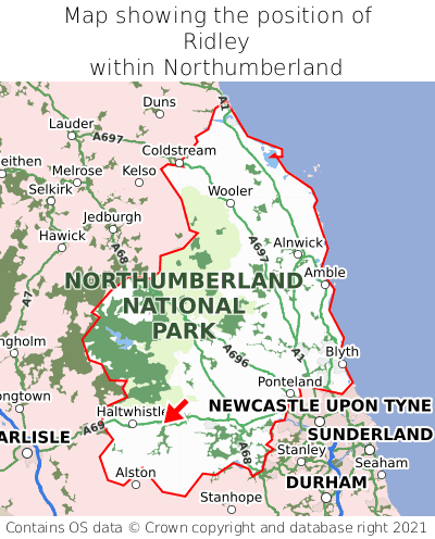 Map showing location of Ridley within Northumberland