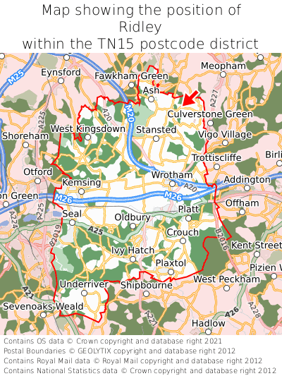 Map showing location of Ridley within TN15