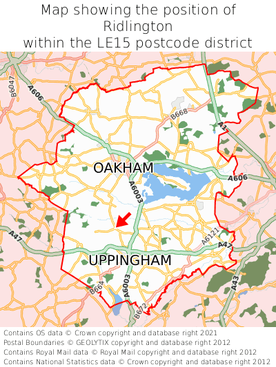 Map showing location of Ridlington within LE15