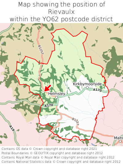 Map showing location of Rievaulx within YO62