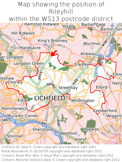 Map showing location of Rileyhill within WS13