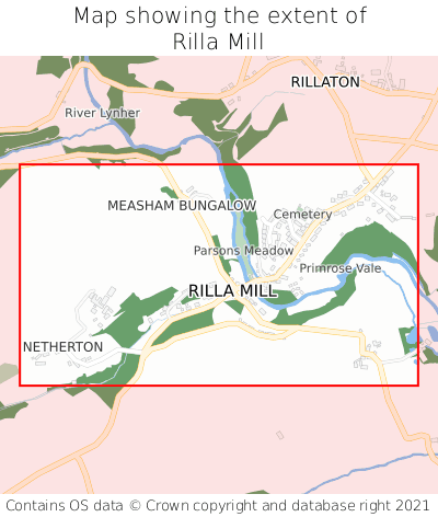 Map showing extent of Rilla Mill as bounding box