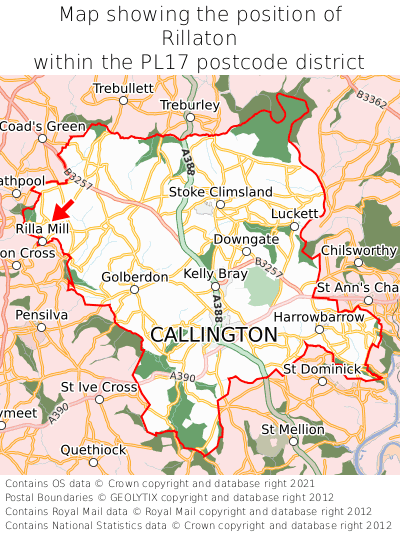 Map showing location of Rillaton within PL17