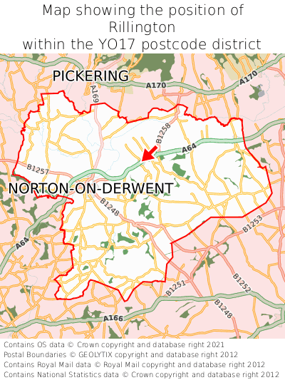 Map showing location of Rillington within YO17