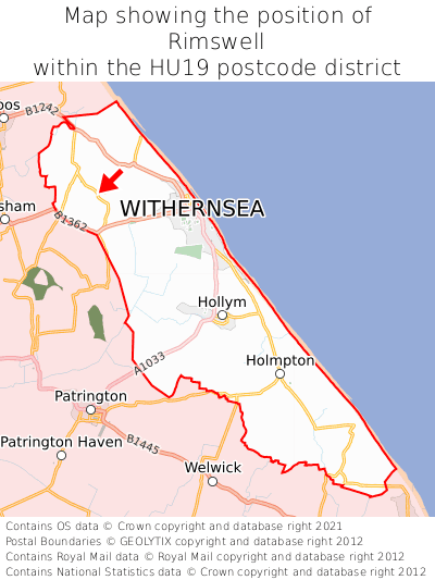 Map showing location of Rimswell within HU19