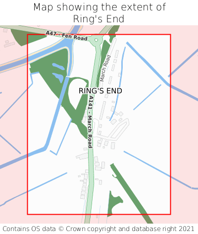 Map showing extent of Ring's End as bounding box