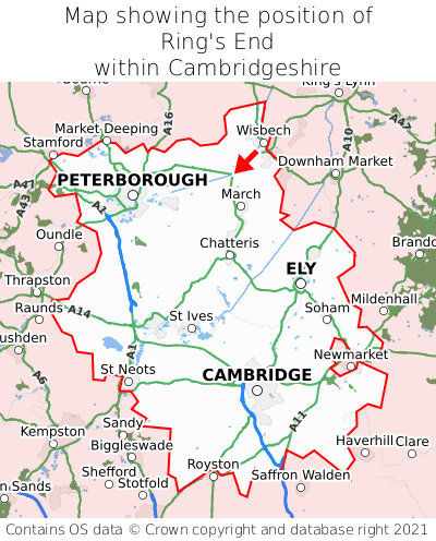 Map showing location of Ring's End within Cambridgeshire