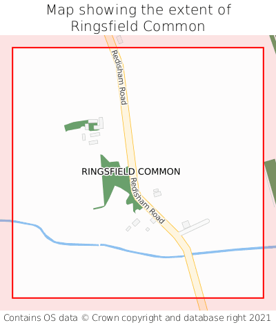 Map showing extent of Ringsfield Common as bounding box