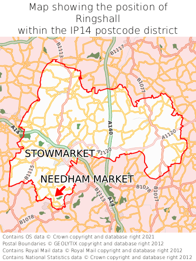 Map showing location of Ringshall within IP14