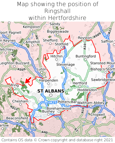 Map showing location of Ringshall within Hertfordshire