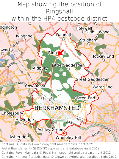 Map showing location of Ringshall within HP4