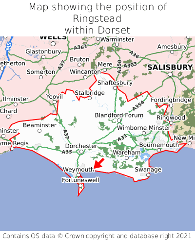 Map showing location of Ringstead within Dorset