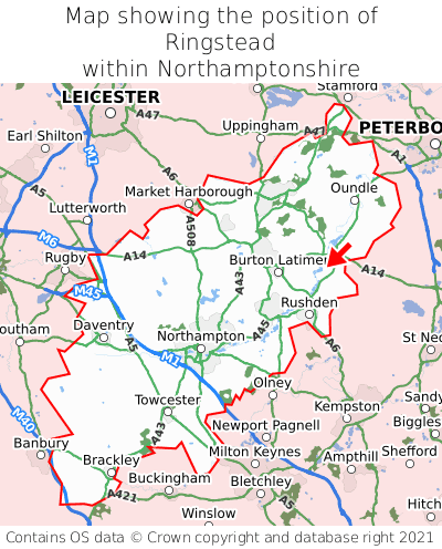 Map showing location of Ringstead within Northamptonshire