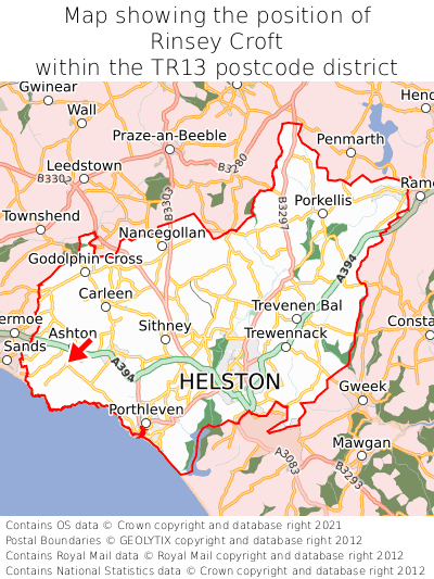 Map showing location of Rinsey Croft within TR13