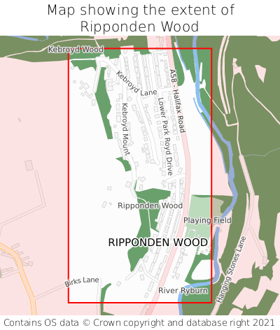 Map showing extent of Ripponden Wood as bounding box