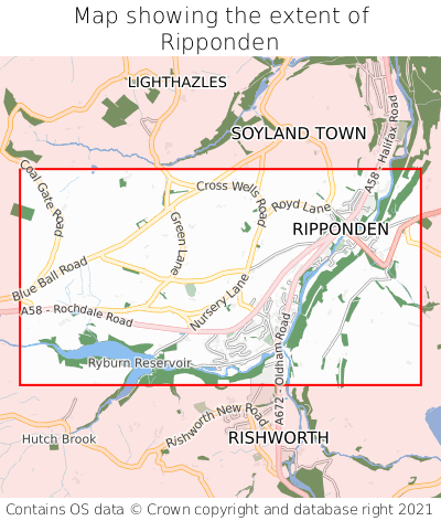 Map showing extent of Ripponden as bounding box