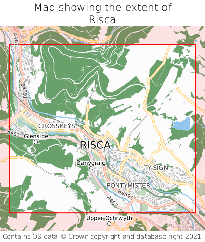 Map showing extent of Risca as bounding box