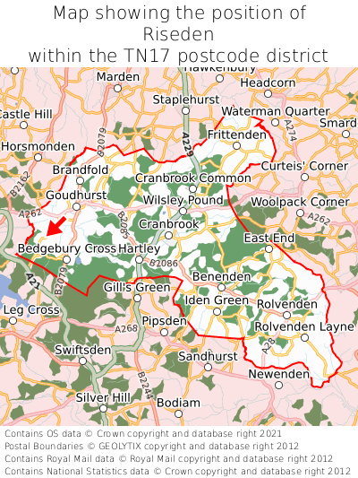 Map showing location of Riseden within TN17