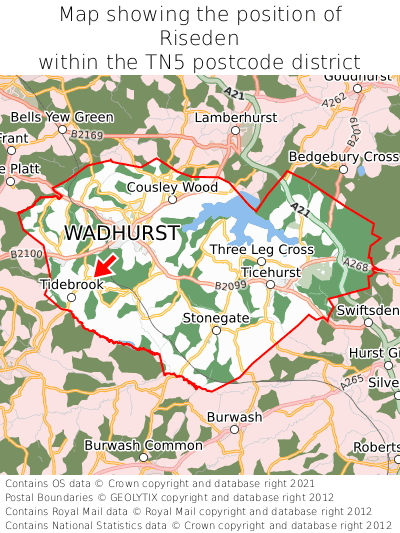 Map showing location of Riseden within TN5