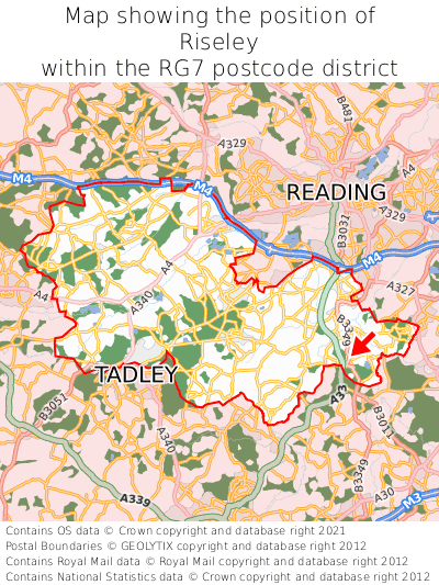 Map showing location of Riseley within RG7