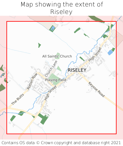 Map showing extent of Riseley as bounding box