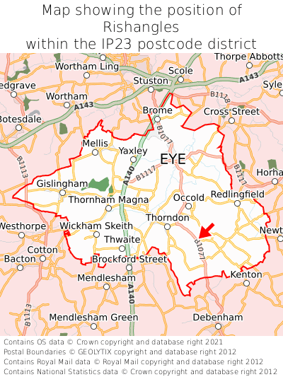 Map showing location of Rishangles within IP23