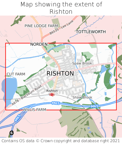 Map showing extent of Rishton as bounding box