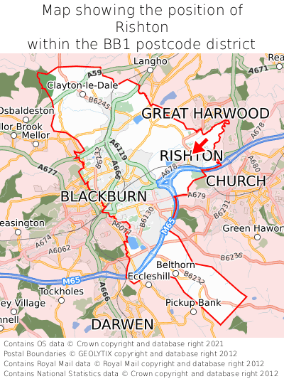 Map showing location of Rishton within BB1