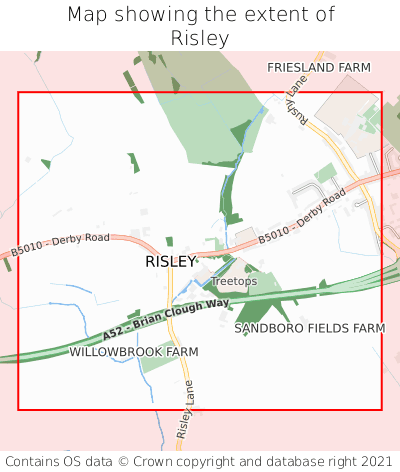 Map showing extent of Risley as bounding box