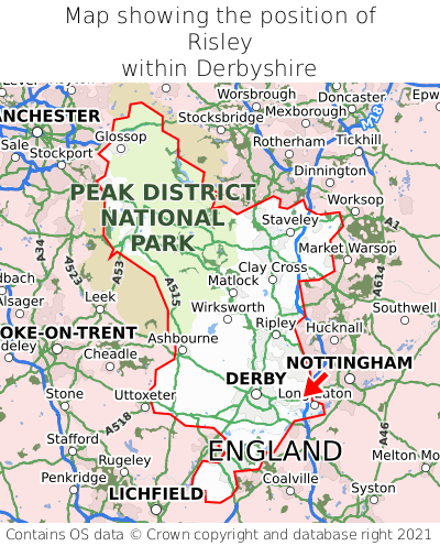 Map showing location of Risley within Derbyshire