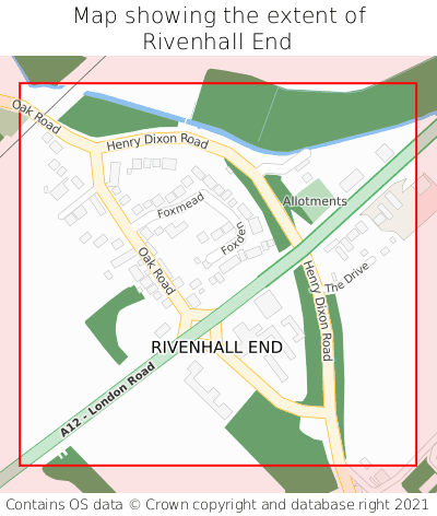 Map showing extent of Rivenhall End as bounding box