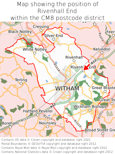 Map showing location of Rivenhall End within CM8