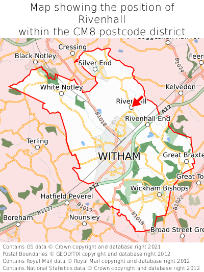 Map showing location of Rivenhall within CM8