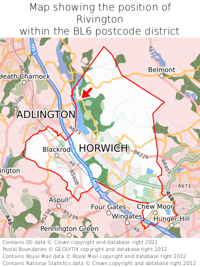 Map showing location of Rivington within BL6