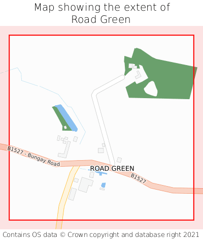 Map showing extent of Road Green as bounding box