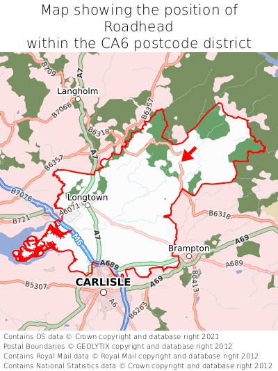 Map showing location of Roadhead within CA6