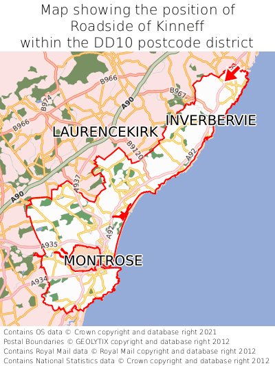 Map showing location of Roadside of Kinneff within DD10